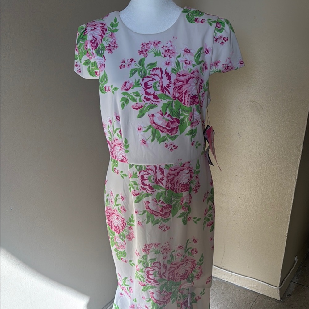 NWT Betsey Johnson Floral Print Midi Flounce Hem Dress Size 12P